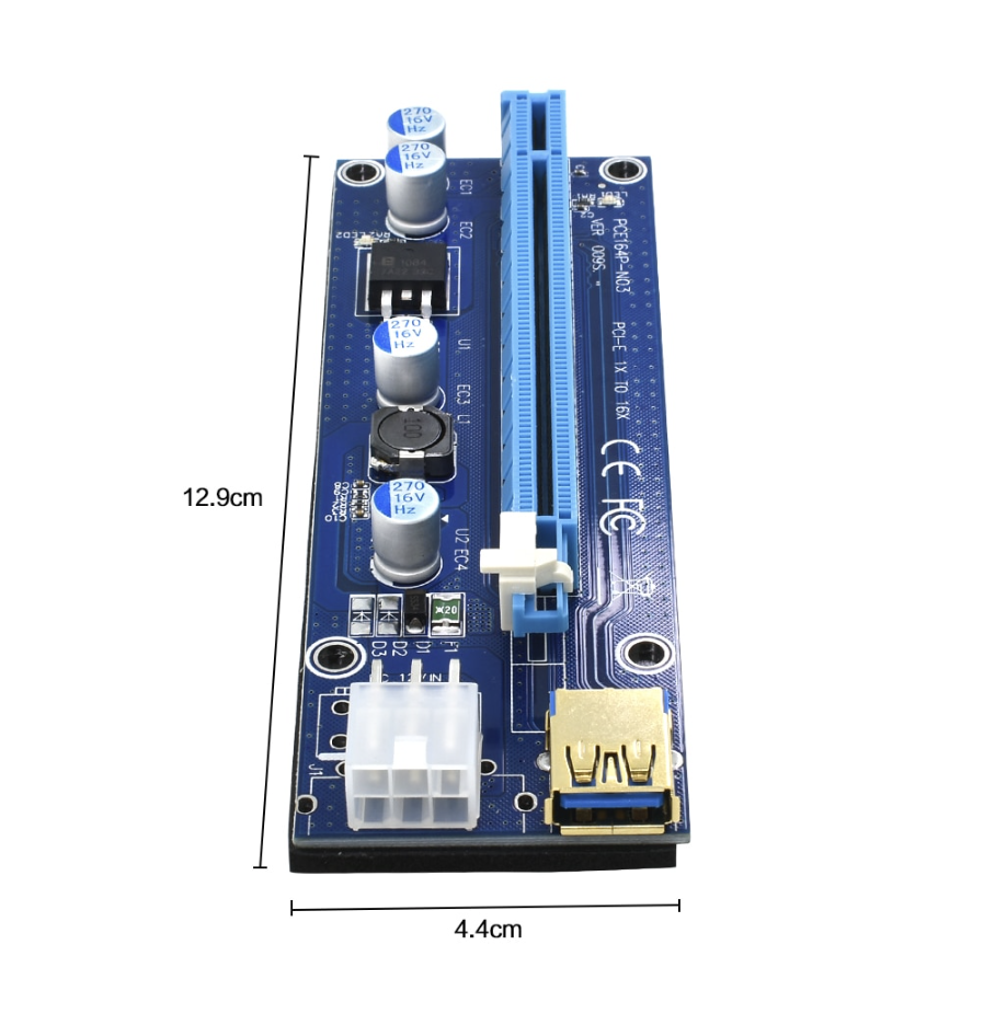 GPU Riser Card PCI-E Ver009s 1x to 16x USB Miner