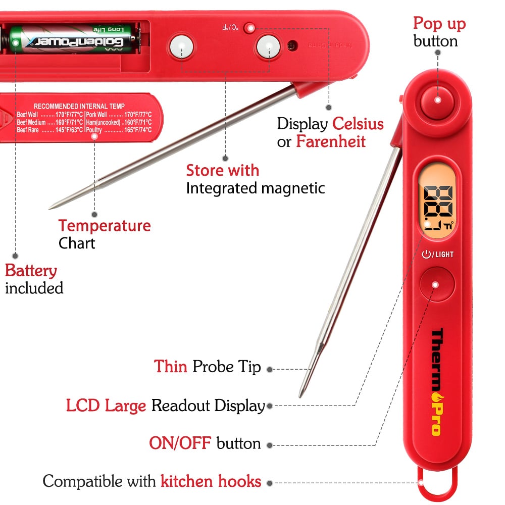 ThermoPro TP03 Digital Instant Read Meat Thermometer Ultra-Fast with Backlight and Magnet for Oil Deep Fry BBQ Grill Smoker